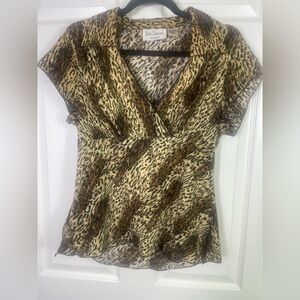 Y2K  v neck Brown Leopard Print Blouse